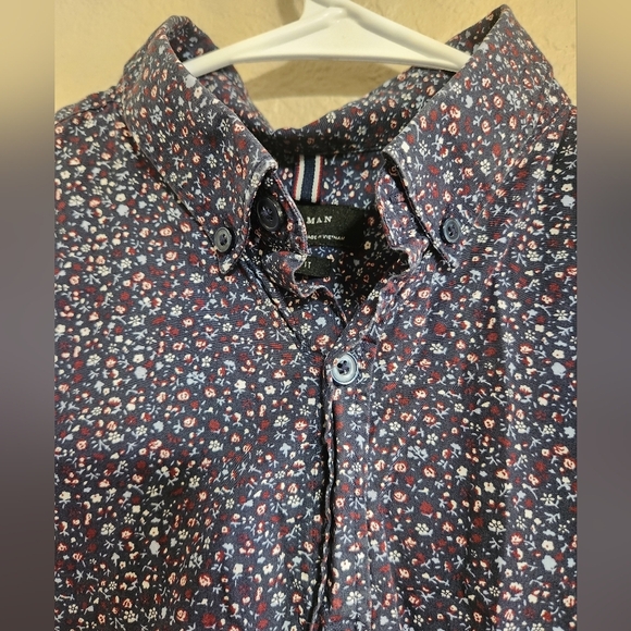 Zara Navy Floral Button Down Shirt - Picture 4 of 6